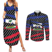 Haiti Beast Couples Matching Summer Maxi Dress and Long Sleeve Button Shirt Ripped Flag Graphic - Wonder Print Shop