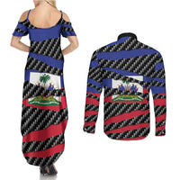 Haiti Beast Couples Matching Summer Maxi Dress and Long Sleeve Button Shirt Ripped Flag Graphic - Wonder Print Shop