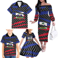 Haiti Beast Family Matching Off The Shoulder Long Sleeve Dress and Hawaiian Shirt Ripped Flag Graphic - Wonder Print Shop