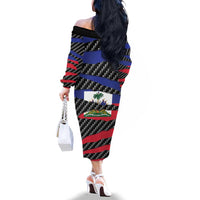 Haiti Beast Family Matching Off The Shoulder Long Sleeve Dress and Hawaiian Shirt Ripped Flag Graphic - Wonder Print Shop