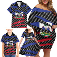 Haiti Beast Family Matching Off Shoulder Short Dress and Hawaiian Shirt Ripped Flag Graphic - Wonder Print Shop