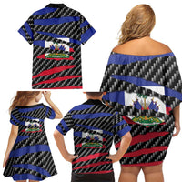 Haiti Beast Family Matching Off Shoulder Short Dress and Hawaiian Shirt Ripped Flag Graphic - Wonder Print Shop