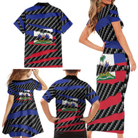 Haiti Beast Family Matching Short Sleeve Bodycon Dress and Hawaiian Shirt Ripped Flag Graphic - Wonder Print Shop