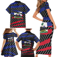 Haiti Beast Family Matching Short Sleeve Bodycon Dress and Hawaiian Shirt Ripped Flag Graphic - Wonder Print Shop