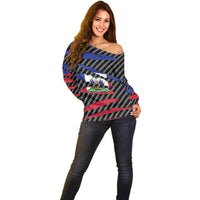 Haiti Beast Off Shoulder Sweater Ripped Flag Graphic - Wonder Print Shop