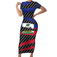 Haiti Beast Short Sleeve Bodycon Dress Ripped Flag Graphic - Wonder Print Shop