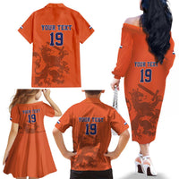 Custom World Football 2026 Netherlands Family Matching Off The Shoulder Long Sleeve Dress and Hawaiian Shirt Holland Oranje Dutch Lion - Wonder Print Shop