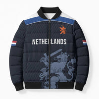 Custom World Football 2026 Netherlands Bomber Puffer Jacket Holland Navy Dutch Lion - Wonder Print Shop