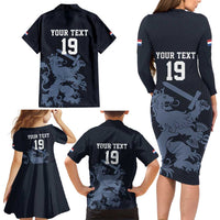 Custom World Football 2026 Netherlands Family Matching Long Sleeve Bodycon Dress and Hawaiian Shirt Holland Navy Dutch Lion - Wonder Print Shop