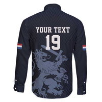 Custom World Football 2026 Netherlands Family Matching Off The Shoulder Long Sleeve Dress and Hawaiian Shirt Holland Navy Dutch Lion - Wonder Print Shop
