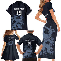 Custom World Football 2026 Netherlands Family Matching Short Sleeve Bodycon Dress and Hawaiian Shirt Holland Navy Dutch Lion - Wonder Print Shop