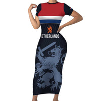 Custom World Football 2026 Netherlands Family Matching Short Sleeve Bodycon Dress and Hawaiian Shirt Holland Navy Dutch Lion - Wonder Print Shop