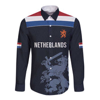 Custom World Football 2026 Netherlands Long Sleeve Button Shirt Holland Navy Dutch Lion - Wonder Print Shop