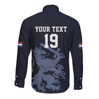 Custom World Football 2026 Netherlands Long Sleeve Button Shirt Holland Navy Dutch Lion - Wonder Print Shop