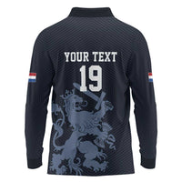 Custom World Football 2026 Netherlands Long Sleeve Polo Shirt Holland Navy Dutch Lion - Wonder Print Shop