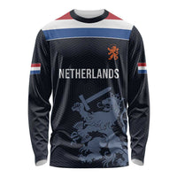 Custom World Football 2026 Netherlands Long Sleeve Shirt Holland Navy Dutch Lion - Wonder Print Shop