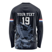 Custom World Football 2026 Netherlands Long Sleeve Shirt Holland Navy Dutch Lion - Wonder Print Shop