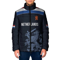 Custom World Football 2026 Netherlands Padded Jacket Holland Navy Dutch Lion - Wonder Print Shop
