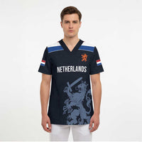 Custom World Football 2026 Netherlands Scrub Top Holland Navy Dutch Lion - Wonder Print Shop