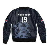 Custom World Football 2026 Netherlands Sleeve Zip Bomber Jacket Holland Navy Dutch Lion - Wonder Print Shop