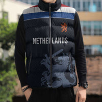 Custom World Football 2026 Netherlands Sleeveless Puffer Jacket Holland Navy Dutch Lion - Wonder Print Shop
