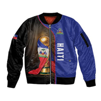 Personalized Afro Haiti Football 2026 Sleeve Zip Bomber Jacket Trophy Flag Pride Art