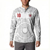 Custom World Football 2026 Turkey Button Sweatshirt Crescent Stars Ottoman Baroque White Version