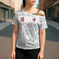 Custom World Football 2026 Turkey Cross Shoulder Shirt Crescent Stars Ottoman Baroque White Version