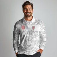 Custom World Football 2026 Turkey Long Sleeve Polo Shirt Crescent Stars Ottoman Baroque White Version
