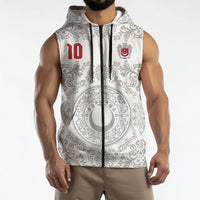 Custom World Football 2026 Turkey Sleeveless Zip Hoodie Crescent Stars Ottoman Baroque White Version
