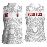 Custom World Football 2026 Turkey Women Sleeveless Polo Shirt Crescent Stars Ottoman Baroque White Version