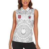 Custom World Football 2026 Turkey Women Sleeveless Polo Shirt Crescent Stars Ottoman Baroque White Version