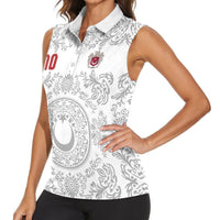Custom World Football 2026 Turkey Women Sleeveless Polo Shirt Crescent Stars Ottoman Baroque White Version