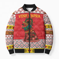 Personalized Romania Christmas Bomber Puffer Jacket Romanian Carpet The Goat Dance - Wonder Print Shop