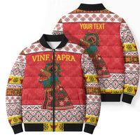 Personalized Romania Christmas Bomber Puffer Jacket Romanian Carpet The Goat Dance - Wonder Print Shop