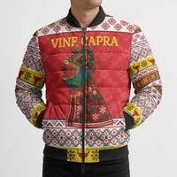 Personalized Romania Christmas Bomber Puffer Jacket Romanian Carpet The Goat Dance - Wonder Print Shop
