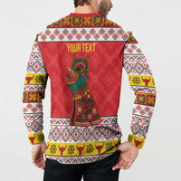 Personalized Romania Christmas Button Sweatshirt Romanian Carpet The Goat Dance - Wonder Print Shop