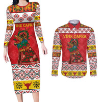 Personalized Romania Christmas Couples Matching Long Sleeve Bodycon Dress and Long Sleeve Button Shirt Romanian Carpet The Goat Dance - Wonder Print Shop