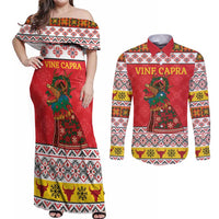 Personalized Romania Christmas Couples Matching Off Shoulder Maxi Dress and Long Sleeve Button Shirt Romanian Carpet The Goat Dance - Wonder Print Shop