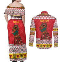 Personalized Romania Christmas Couples Matching Off Shoulder Maxi Dress and Long Sleeve Button Shirt Romanian Carpet The Goat Dance - Wonder Print Shop