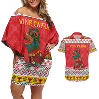 Personalized Romania Christmas Couples Matching Off Shoulder Short Dress and Hawaiian Shirt Romanian Carpet The Goat Dance - Wonder Print Shop