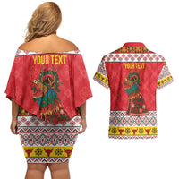 Personalized Romania Christmas Couples Matching Off Shoulder Short Dress and Hawaiian Shirt Romanian Carpet The Goat Dance - Wonder Print Shop