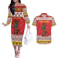 Personalized Romania Christmas Couples Matching Off The Shoulder Long Sleeve Dress and Hawaiian Shirt Romanian Carpet The Goat Dance - Wonder Print Shop