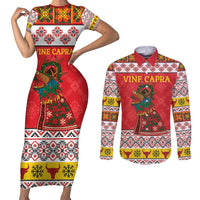 Personalized Romania Christmas Couples Matching Short Sleeve Bodycon Dress and Long Sleeve Button Shirt Romanian Carpet The Goat Dance - Wonder Print Shop