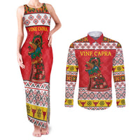 Personalized Romania Christmas Couples Matching Tank Maxi Dress and Long Sleeve Button Shirt Romanian Carpet The Goat Dance - Wonder Print Shop