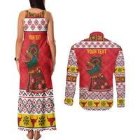 Personalized Romania Christmas Couples Matching Tank Maxi Dress and Long Sleeve Button Shirt Romanian Carpet The Goat Dance - Wonder Print Shop