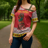 Personalized Romania Christmas Cross Shoulder Shirt Romanian Carpet The Goat Dance - Wonder Print Shop