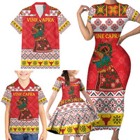 Personalized Romania Christmas Family Matching Short Sleeve Bodycon Dress and Hawaiian Shirt Romanian Carpet The Goat Dance - Wonder Print Shop