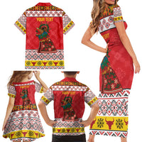 Personalized Romania Christmas Family Matching Short Sleeve Bodycon Dress and Hawaiian Shirt Romanian Carpet The Goat Dance - Wonder Print Shop