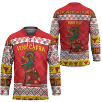 Personalized Romania Christmas Hockey Jersey Romanian Carpet The Goat Dance - Wonder Print Shop